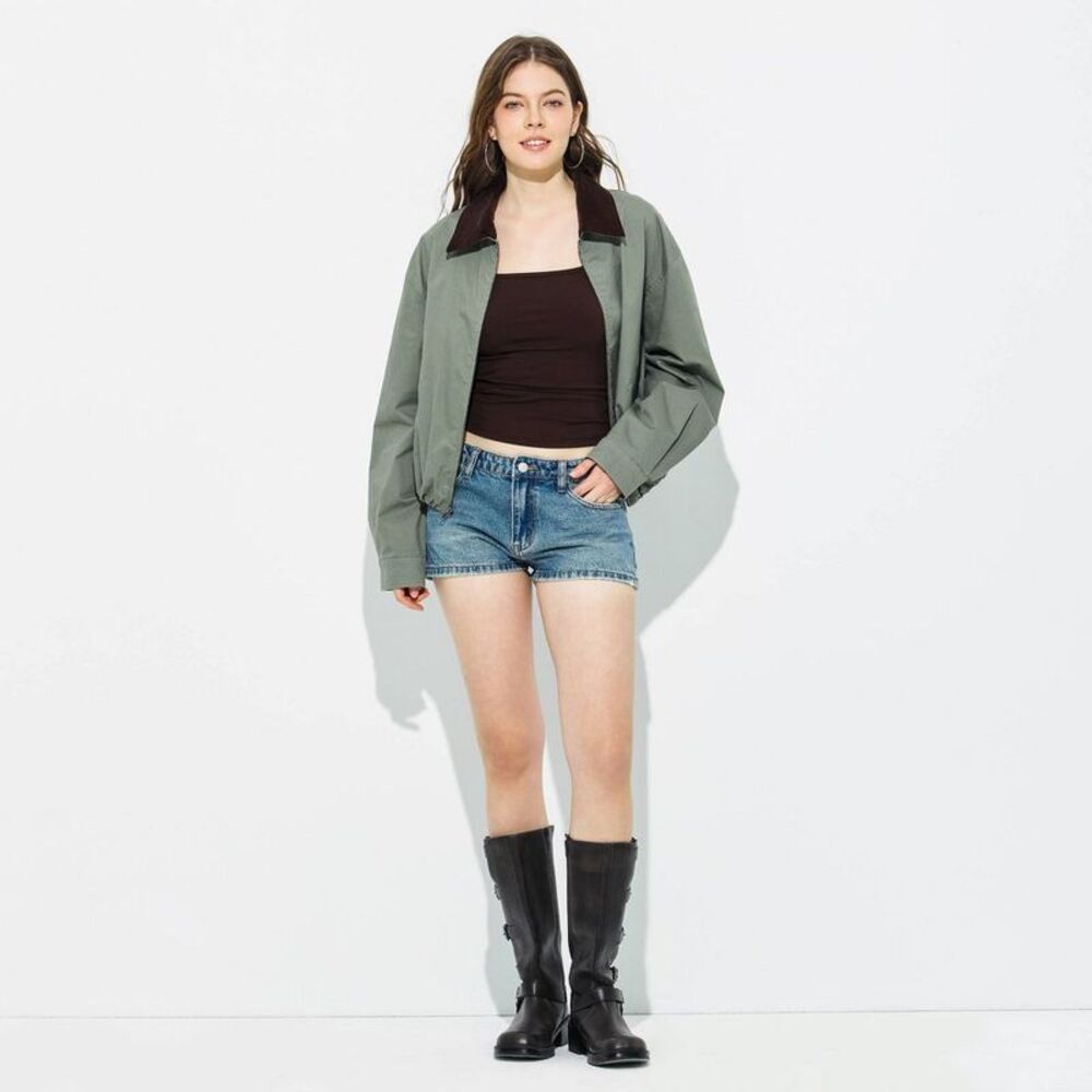 Women's Contrast Collar Bomber Jacket - Wild Fable Pewter Green XL